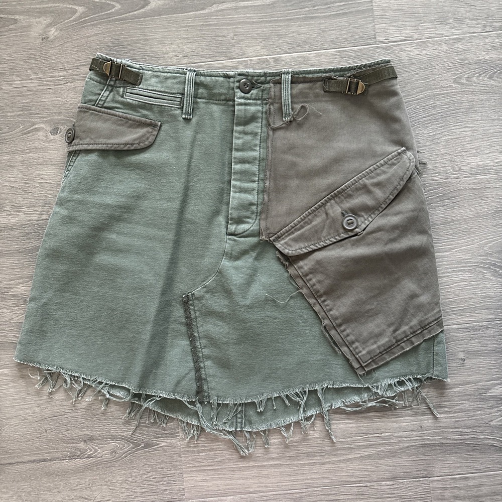 MOTHER G.I. Jane Mini Skirt Size 29 Army Green Made in USA distressed